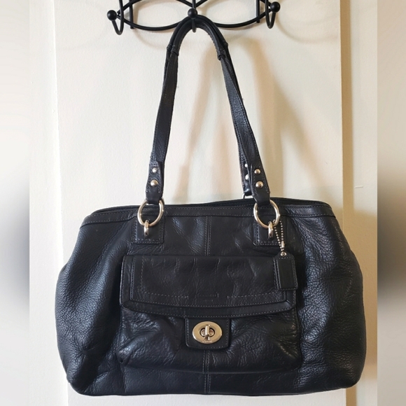 Coach Handbags - Coach Penelope Turnlock Black Pebbled Leather Handbag Shoulder Bag